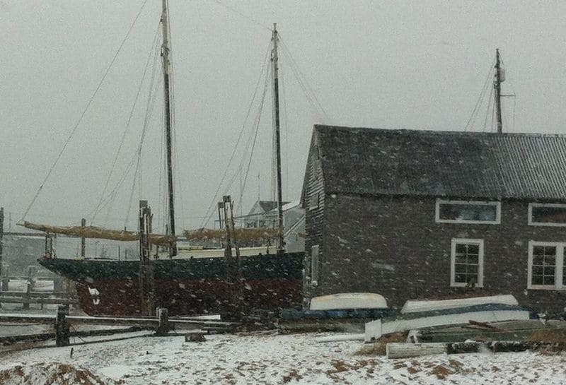 On the Hard, in the Snow, at Gannon & Benjamin Shipyard, Vineyard Haven